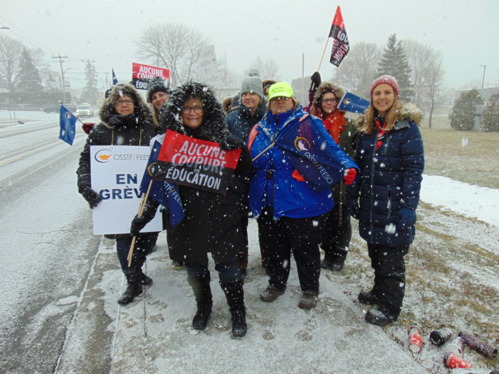 Teachers and support staff walk out
