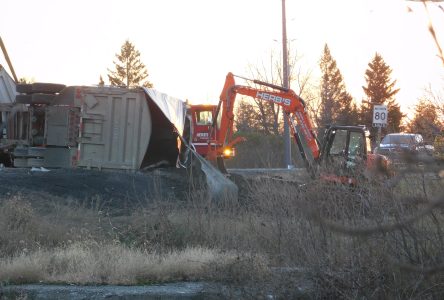 Overturned transport truck results in diesel fuel spill 